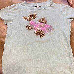 Crewcuts Girls' Mint Tee with Pink and Gold Sequined Fish EUC size L (10-12)